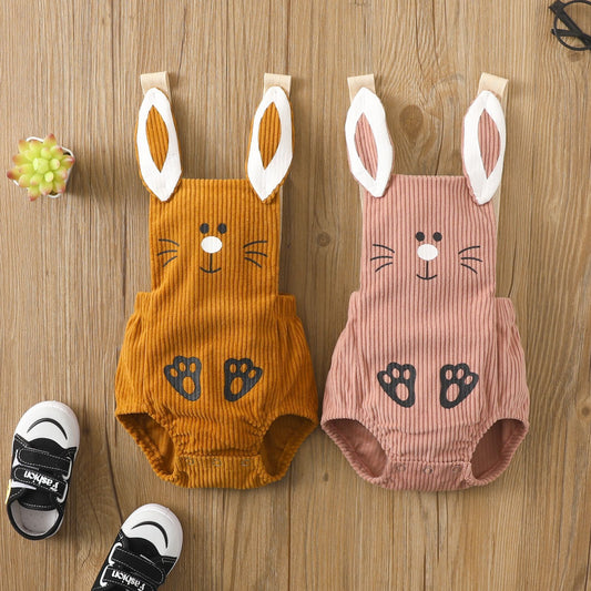 Boys and Girls Corduroy Rabbit Backstrap Triangle Romper