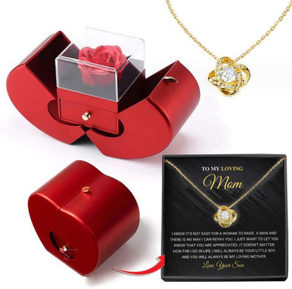 Red Apple Rose Jewelry Box with Necklace – Eternal Flower Gift for Girls, Valentine’s Day & Mother’s Day Romantic Gift
