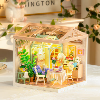 Miniature House Kit – DIY Dollhouse Model Craft Set for Kids & Adults | Blooming Tea Garden Creative Birthday Gift
