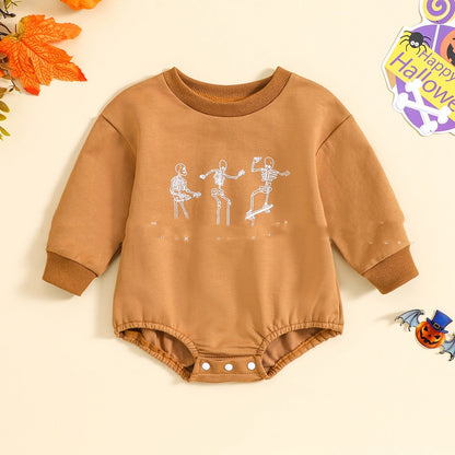 Skeleton Print Solid Color Newborn One-piece Sweater Romper: Warmth with a Spooky Twist