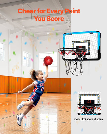 Kids Basketball Hoop with LED Lights & Audio Scoreboard – Indoor Mini Basketball Set
