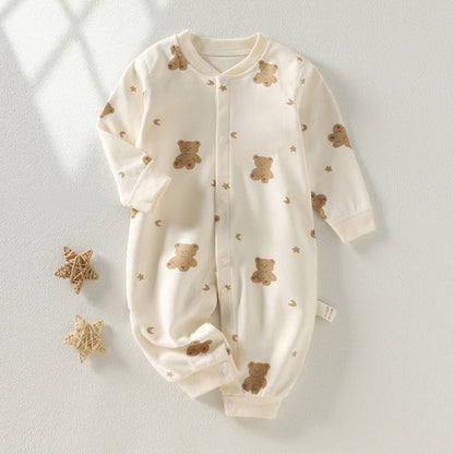 Adorable Infant Cartoon Printed Long Sleeve Jumpsuit for Spring and Autumn