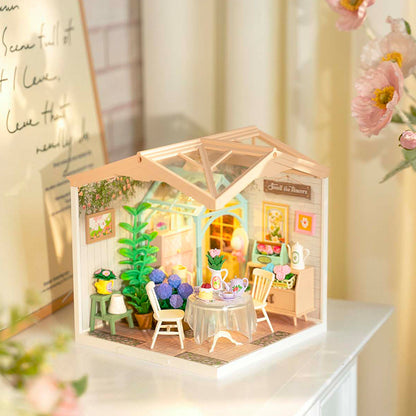 Miniature House Kit – DIY Dollhouse Model Craft Set for Kids & Adults | Blooming Tea Garden Creative Birthday Gift