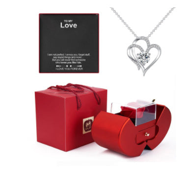 Red Apple Rose Jewelry Box with Necklace – Eternal Flower Gift for Girls, Valentine’s Day & Mother’s Day Romantic Gift
