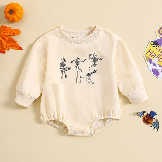 Skeleton Print Solid Color Newborn One-piece Sweater Romper: Warmth with a Spooky Twist