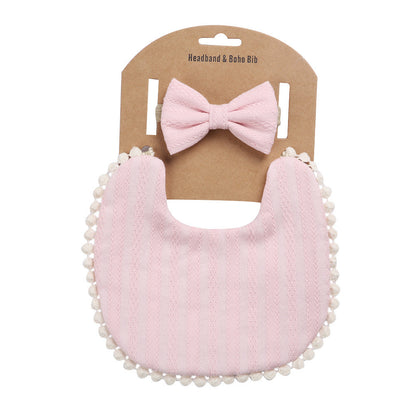 Adorable Solid Color Children's Double Sided Bib and Headband Set