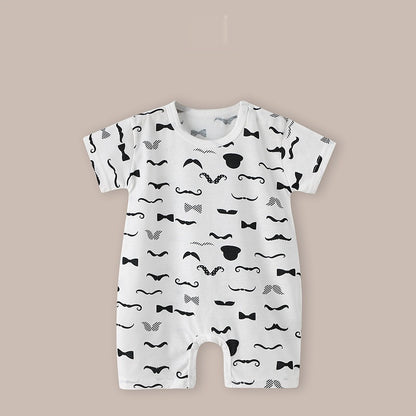 Cute Printed Baby Romper with Fake Suspender Design | Short Sleeve Newborn Outfit