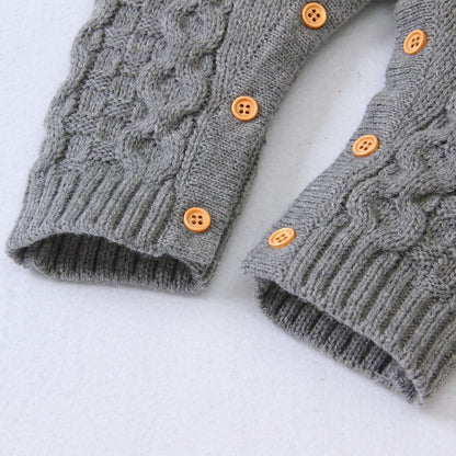 Cozy and Stylish: Knitted Solid Color Baby Jumpsuit for Comfortable Wear