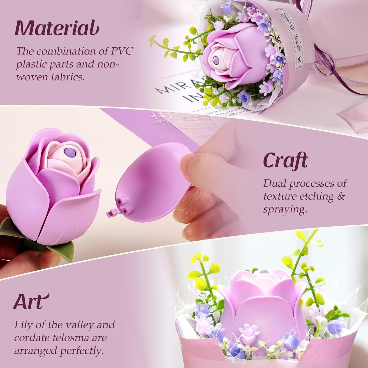 Purple Rose 3D Flower Puzzle Kit – DIY Artificial Flower Model for Home Decor & Gifts for Women