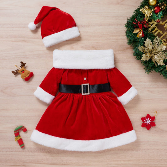 Baby & Toddler Girls Christmas Outfit Set – 100% Cotton Red Dress with Hat & Scarf (6–12M to 3–4Y)