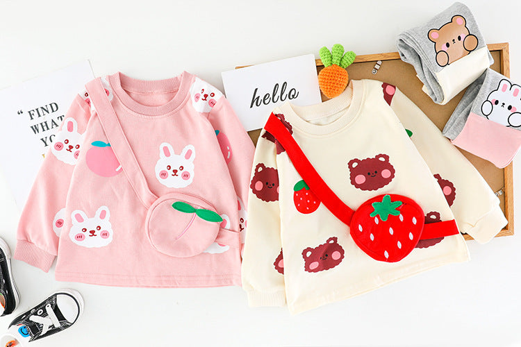 Baby Girl's Animal Printed Sling Bag Design Western Style Autumn Suit