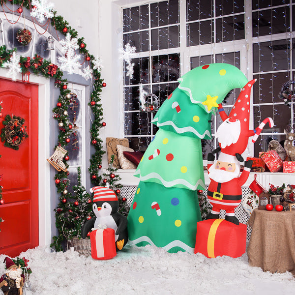 6FT Christmas Inflatable with 8 LED Lights – Santa, Elf & Penguin Yard Decoration for Holiday Display