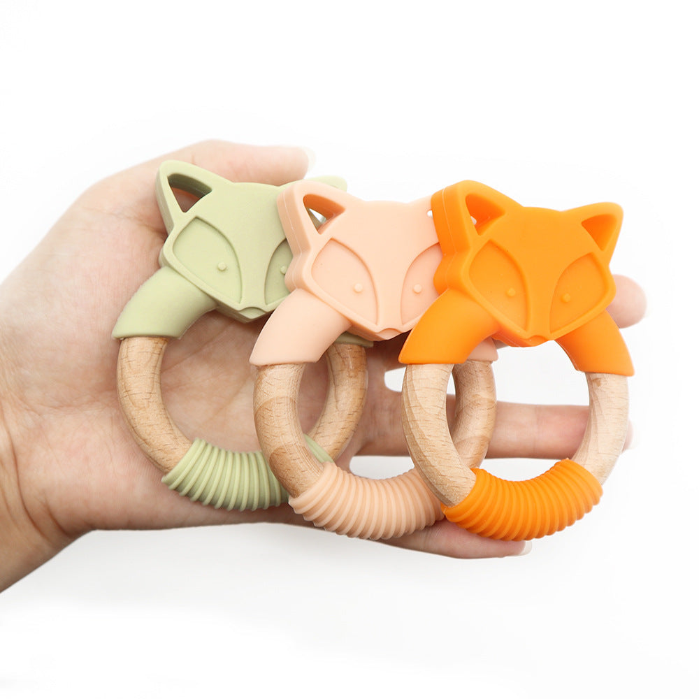 Fox Baby Teether | Silicone Wood Ring Molar Stick Toy for Soothing Relief