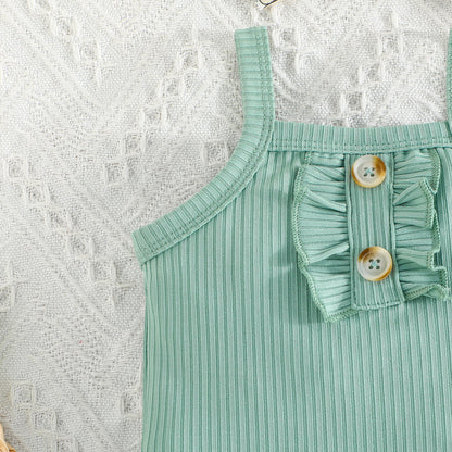 Adorable Summer Baby Girl Romper and Bloomers with Button Chest Design