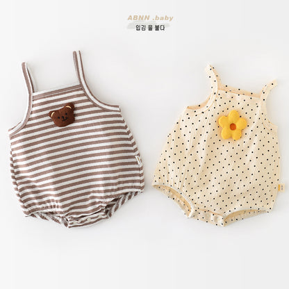 Irresistible Infant Summer Spaghetti Strap Flower and Bear Design Jumpsuit