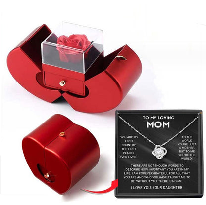 Red Apple Rose Jewelry Box with Necklace – Eternal Flower Gift for Girls, Valentine’s Day & Mother’s Day Romantic Gift