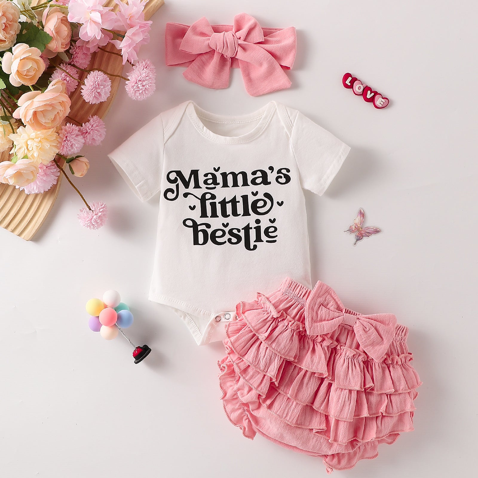 Summer Baby Girl Letter Print Romper - Short Sleeve Romper with Skirt