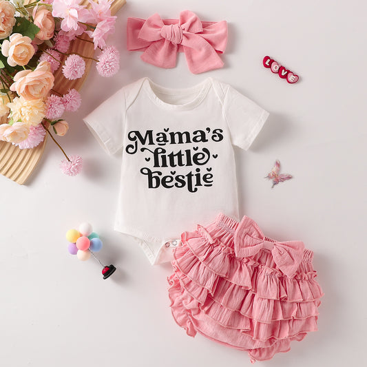 Summer Baby Girl Letter Print Romper - Short Sleeve Romper with Skirt