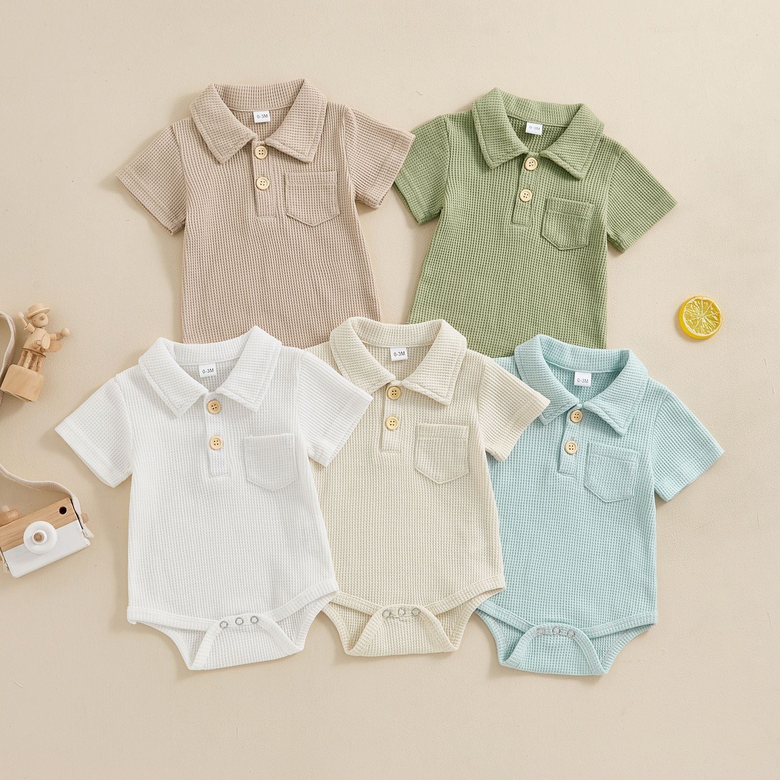 Stylish Baby Collared Waffle Jumpsuit - Fashionable Infant Casual Wear