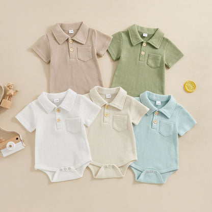 Stylish Baby Collared Waffle Jumpsuit - Fashionable Infant Casual Wear