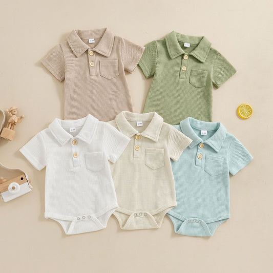 Stylish Baby Collared Waffle Jumpsuit - Fashionable Infant Casual Wear