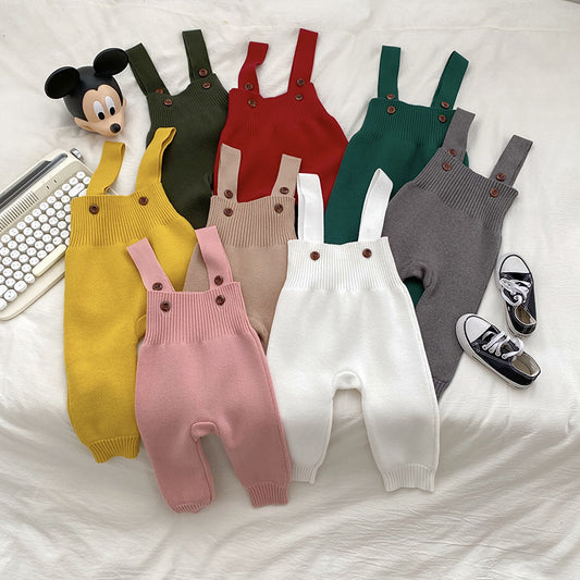 Solid Color Baby Autumn Knitted Suspender Jumpsuit Clothing