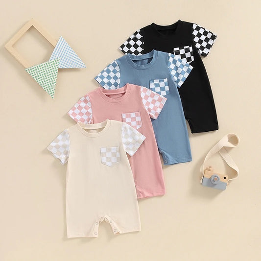 Plaid Printed Short Sleeve Rompers for Boys and Girls: Stylish Comfort