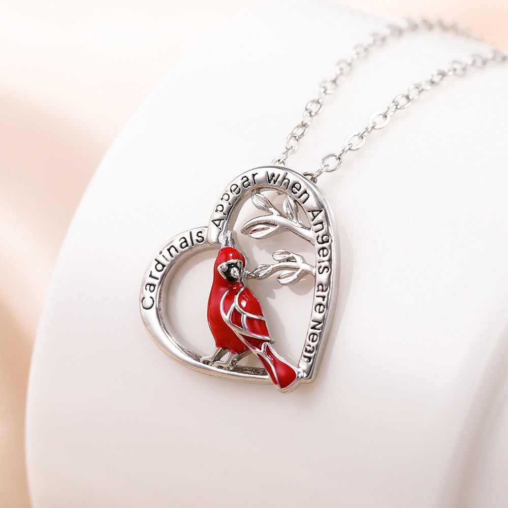Heart Shaped Cardinal Necklace – Unisex Copper Pendant with Water Wave Chain | Memorial & Valentine’s Day Gift Jewelry