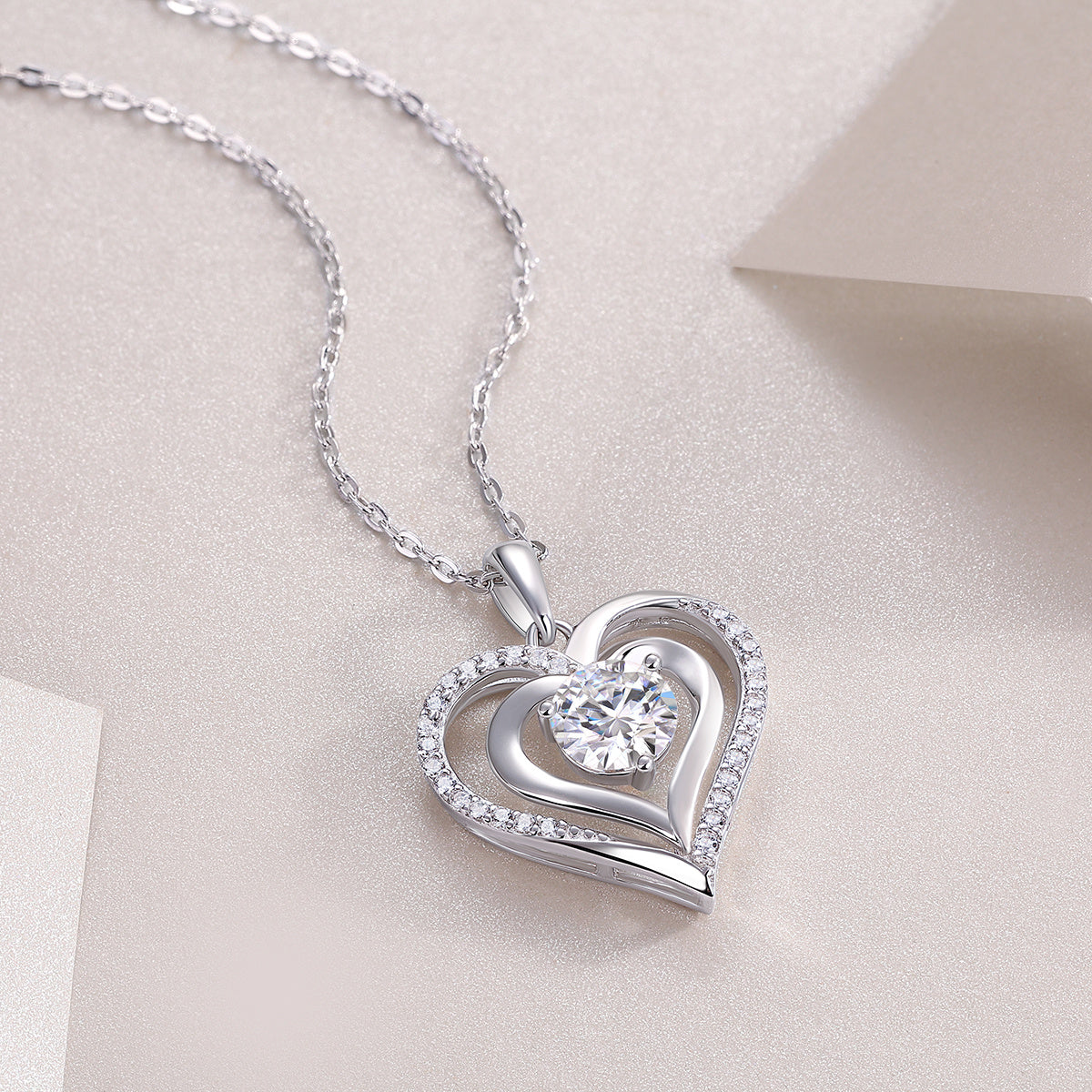 Heart to Heart Luxury Diamond Pendant Necklace Set – Moissanite Silver Jewelry for Women, Elegant Fashion Ornaments