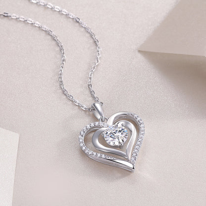 Heart to Heart Luxury Diamond Pendant Necklace Set – Moissanite Silver Jewelry for Women, Elegant Fashion Ornaments