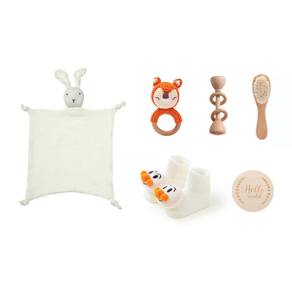 Soft and Cuddly: Infant Comfort Rattle Rabbit Bath Towel Gift Set - Perfect for Baby Showers