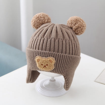 Adorable Baby Hat with Warm Earflaps - Cute Bear Knitted Woolen Cap