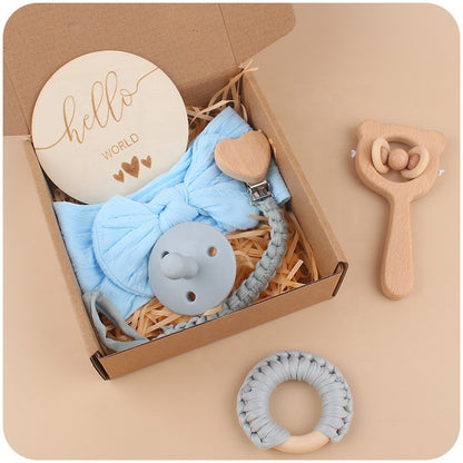 Teething Saliva Towel Set: Nipple Clip Chain, Cotton Towel, Wooden Rabbit Ears