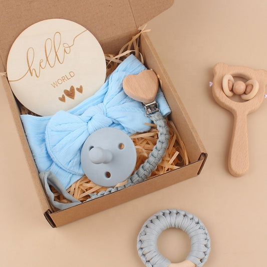 Teething Saliva Towel Set: Nipple Clip Chain, Cotton Towel, Wooden Rabbit Ears