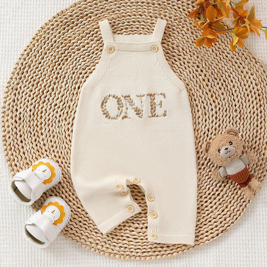 Embroidered Letter Suspender Sleeveless Jumpsuit for Babies