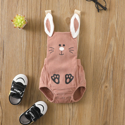 Boys and Girls Corduroy Rabbit Backstrap Triangle Romper