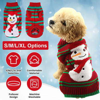 Pet Christmas Turtleneck Sweater | Snowman & Stripes Holiday Costume for Small Dogs & Cats