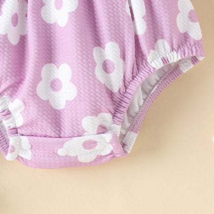 Summer Chic: Floral Printed Romper with Bow Headband for Babies