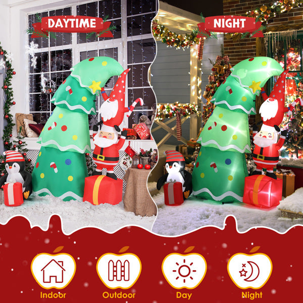 6FT Christmas Inflatable with 8 LED Lights – Santa, Elf & Penguin Yard Decoration for Holiday Display