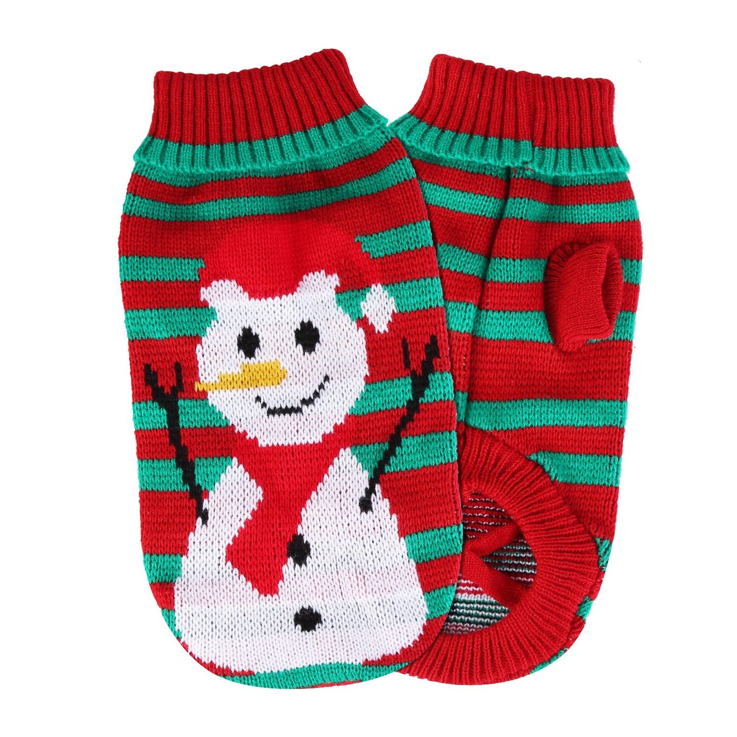 Pet Christmas Turtleneck Sweater | Snowman & Stripes Holiday Costume for Small Dogs & Cats