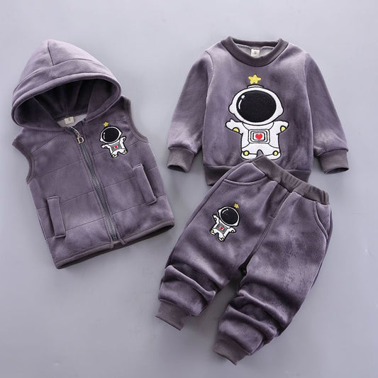 Adorable Baby Printed Hooded Sleeveless Vest Sweater and Trouser Set: Perfect for Your Little One's Comfort and Style