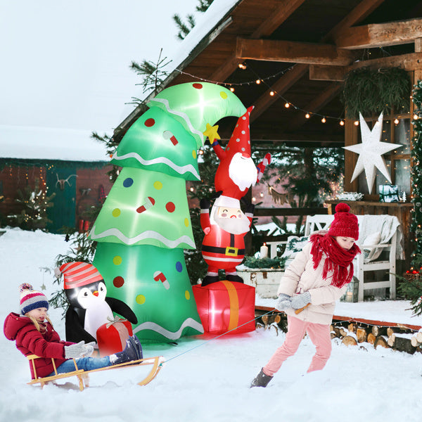 6FT Christmas Inflatable with 8 LED Lights – Santa, Elf & Penguin Yard Decoration for Holiday Display