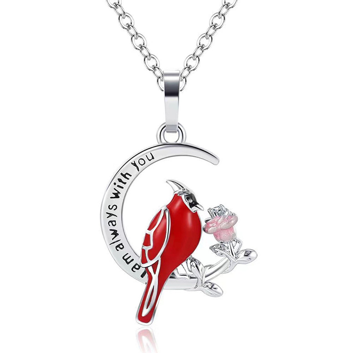 Heart Shaped Cardinal Necklace – Unisex Copper Pendant with Water Wave Chain | Memorial & Valentine’s Day Gift Jewelry