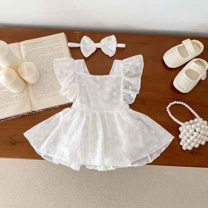 Adorable Baby Girl Ruffled Sleeve Lace Princess Romper Dress