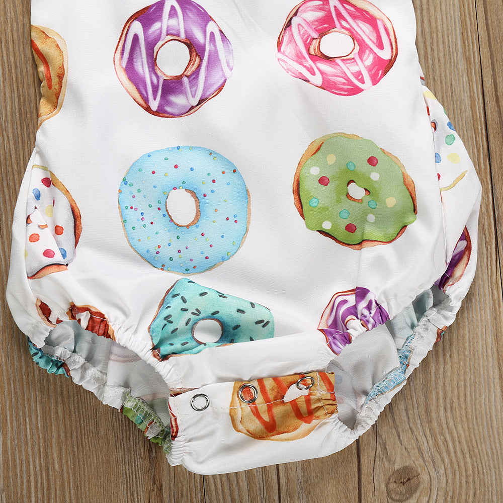 Sweet Style Alert: Girls' Donut Printed Ruffled Sleeve Romper With Headband Set