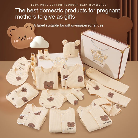 Cute Bear Printed Newborn Baby Pure Cotton Clothing Gift Set