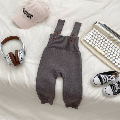 Solid Color Baby Autumn Knitted Suspender Jumpsuit Clothing