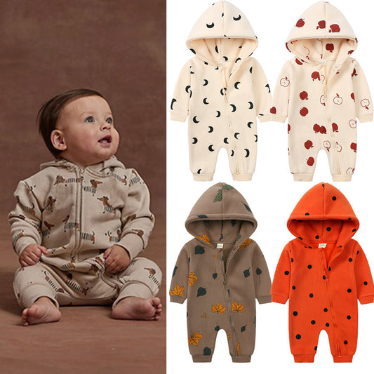 Fashion Hooded Baby Long Sleeve Fleece Jumpsuit | Cozy Infant Wear