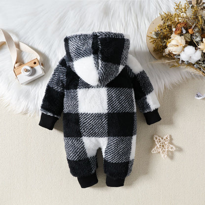 Cozy Baby Plaid Hooded One-Piece Winter Clothing Jumpsuit