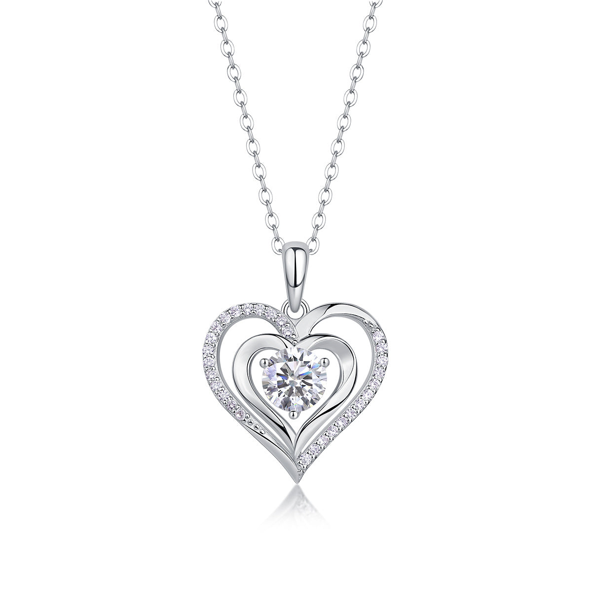 Heart to Heart Luxury Diamond Pendant Necklace Set – Moissanite Silver Jewelry for Women, Elegant Fashion Ornaments